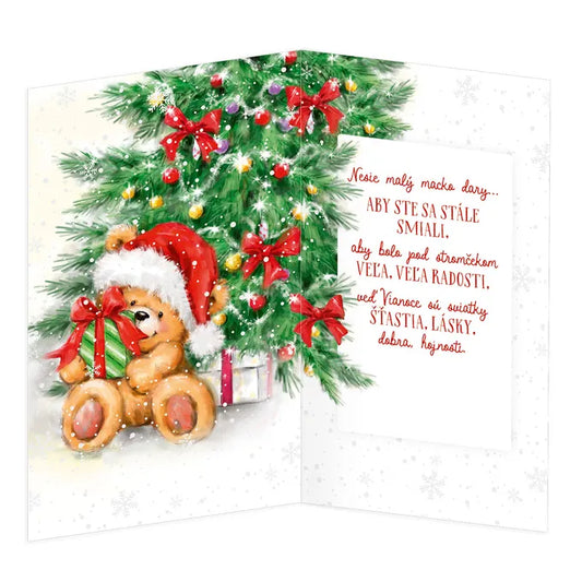 Šťastné a veselé vianočné sviatky - Medvedík s darčekom