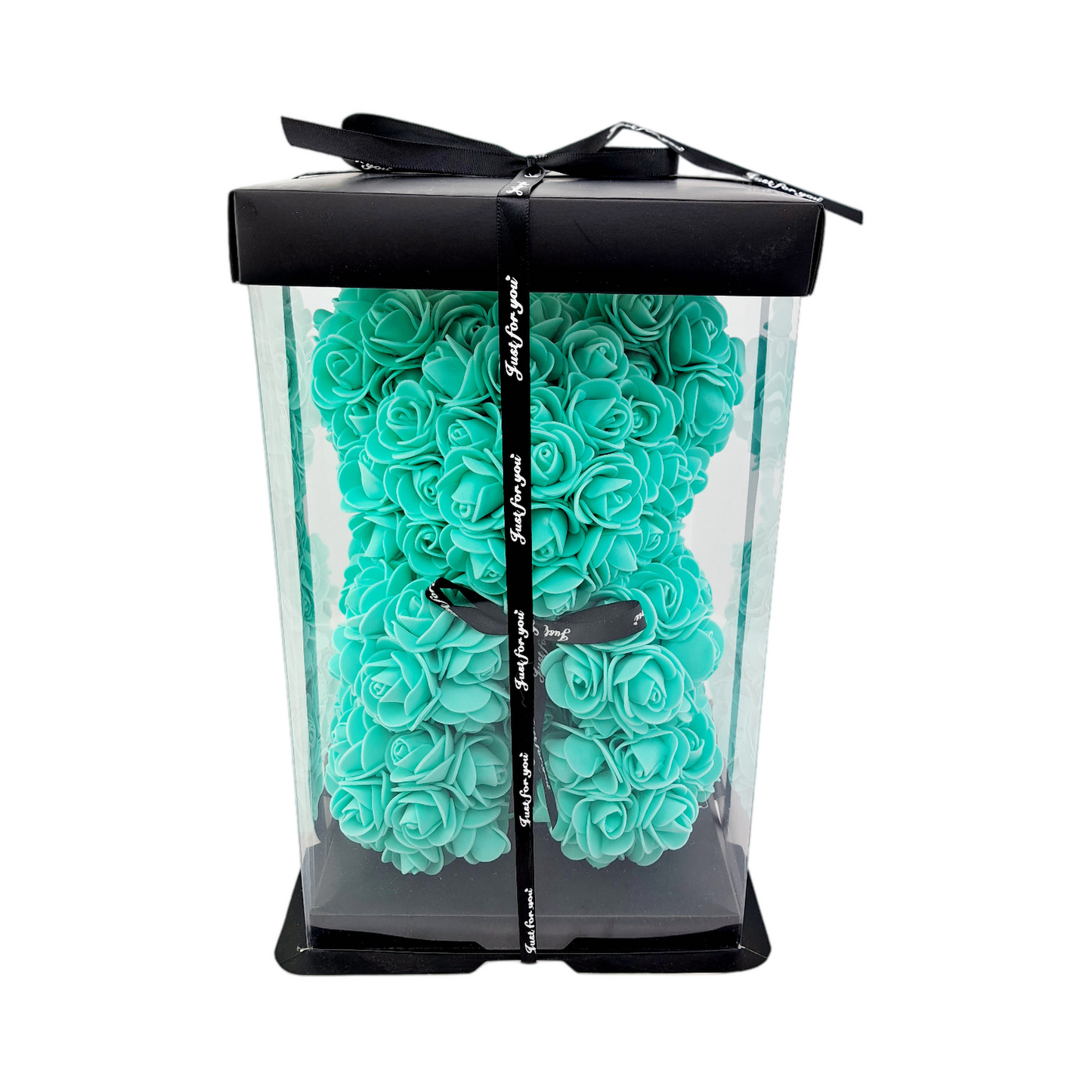 Medvedík z ruží v darčekovej krabičke - tyrkysový