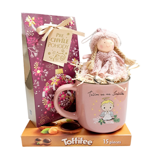 Vianočný balíček Hrnček s čajom - ružový