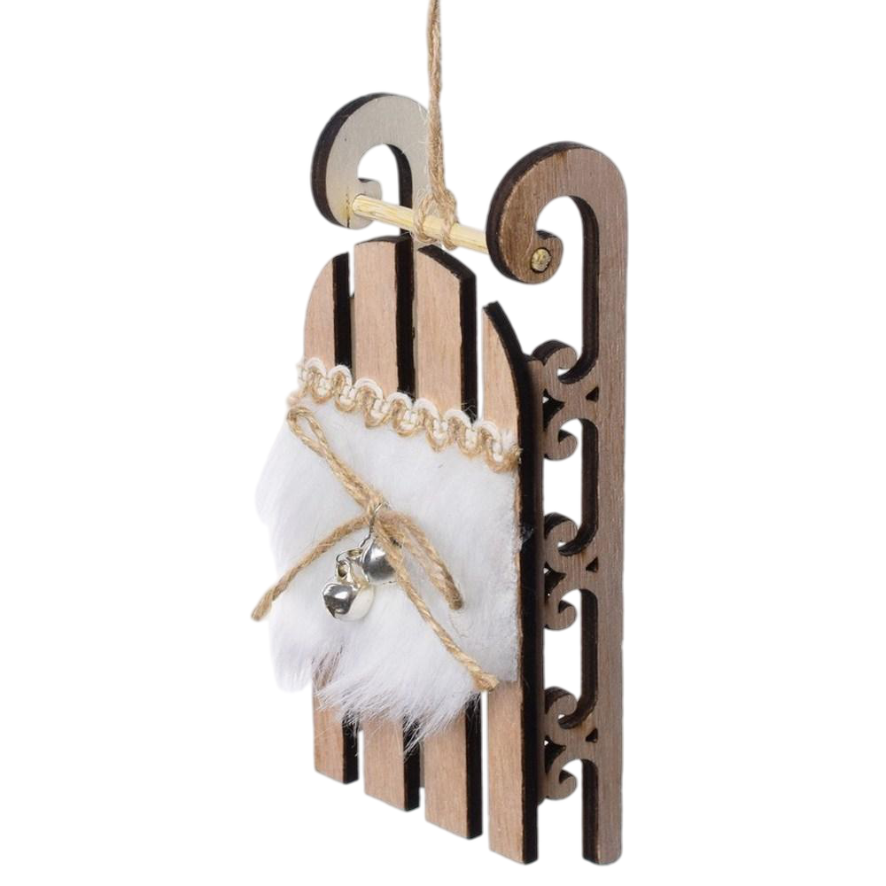 Drevené sane s bielou kožušinkou 14cm