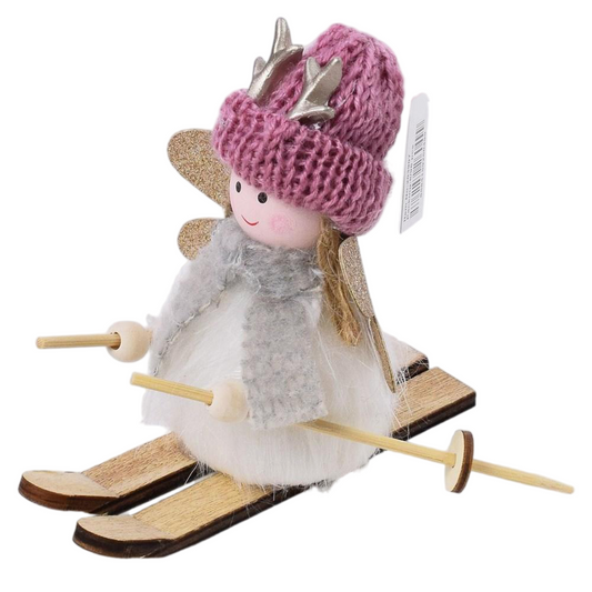 Anjel na lyžiach ružový 13cm