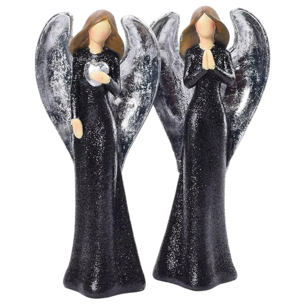 Anjel čierny so striebornými krídlami 25cm