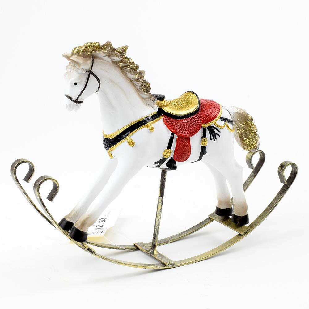 Hojdací koník biely s červeným sedlom 22cm