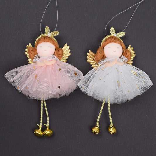 Bábika záves 14,5cm ružová so zlatými krídlami