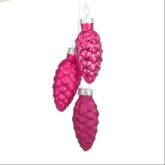 Vianočné šišky sklenené ružové - 3ks/balenie