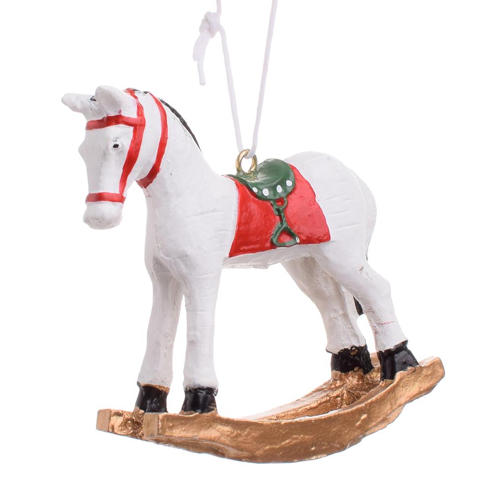 Hojdací koník biely s červeným sedlom záves 7cm