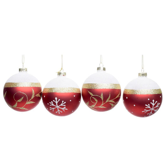 Vianočné gule sklenené červeno-biele - 4ks/balenie
