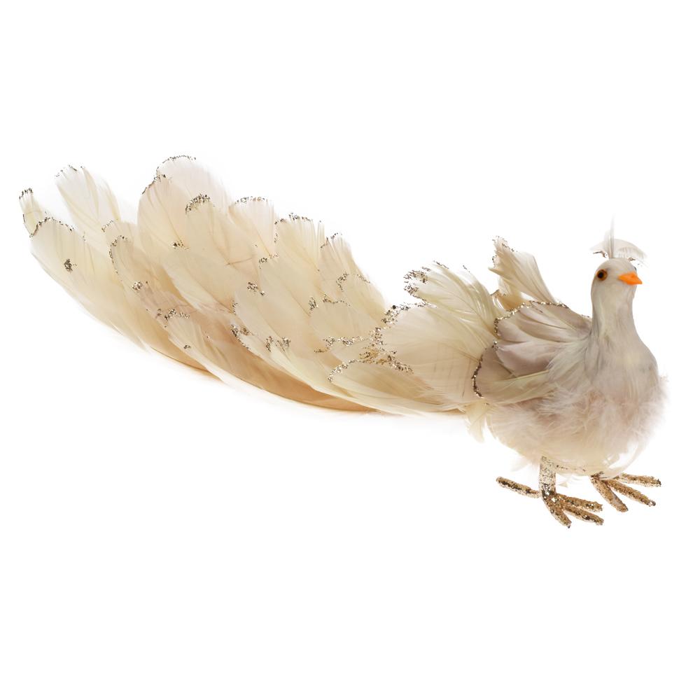 Páv krémovo zlatý s trblietkami 44cm