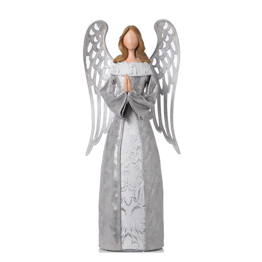 LED XXL Anjel svietiaci so striebornými krídlami 55cm