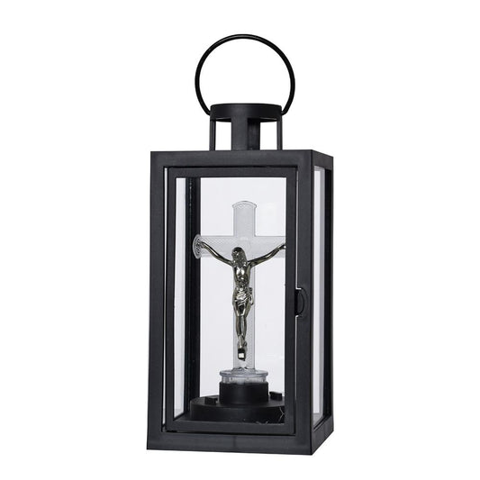 LED Lampáš čierny s krížom 22cm