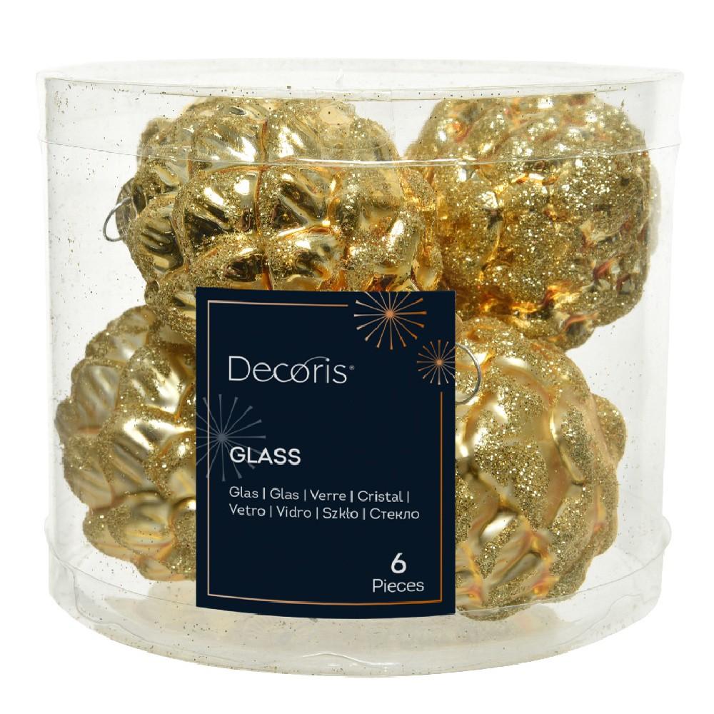 Vianočné šišky sklenené zlaté - 6ks/balenie