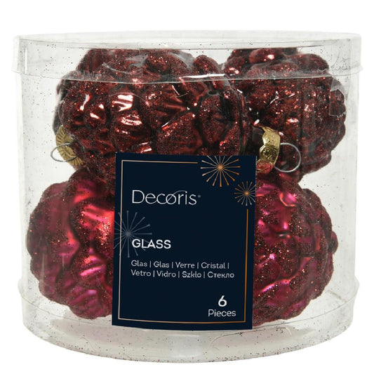 Vianočné šišky sklenené bordové - 6ks/balenie