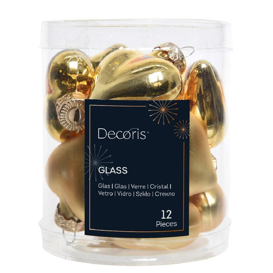 Vianočné srdcia sklenené zlaté - 12ks/balenie