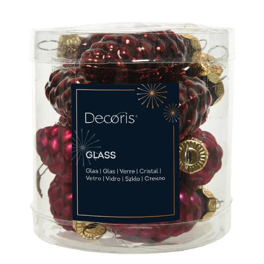 Vianočné šišky sklenené bordové - 12ks/balenie