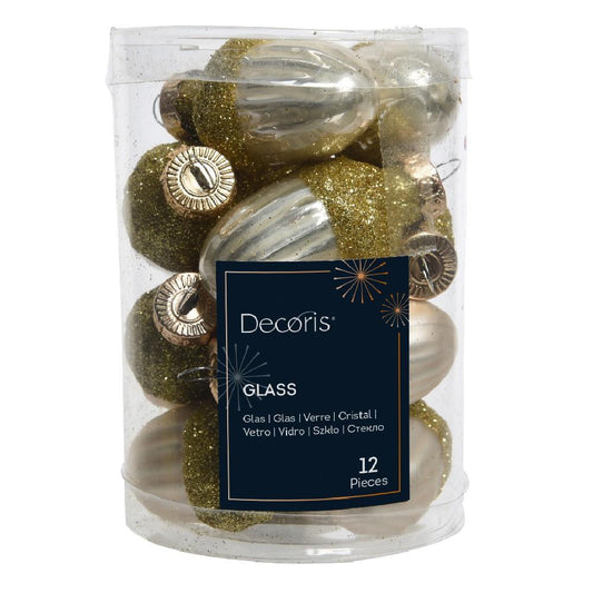 Vianočné oriešky sklenené zlaté - 12ks/balenie