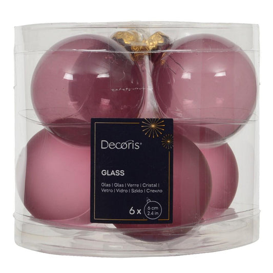 Vianočné gule sklenené ružové - 6ks/balenie