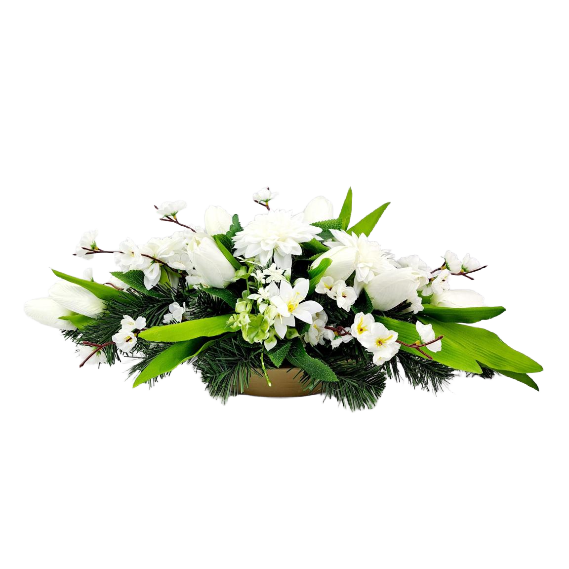 Jarný aranžmán - Biele tulipány 55cm
