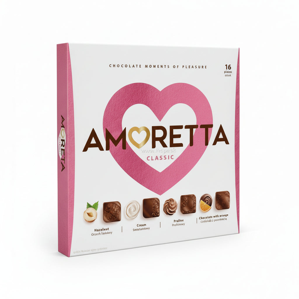 Donáška kvetov - Amoretta dezert 106g - Classic: lieskový orech, smotana, čokoláda s pomarančom a pralinka - slovenske-kvety.sk