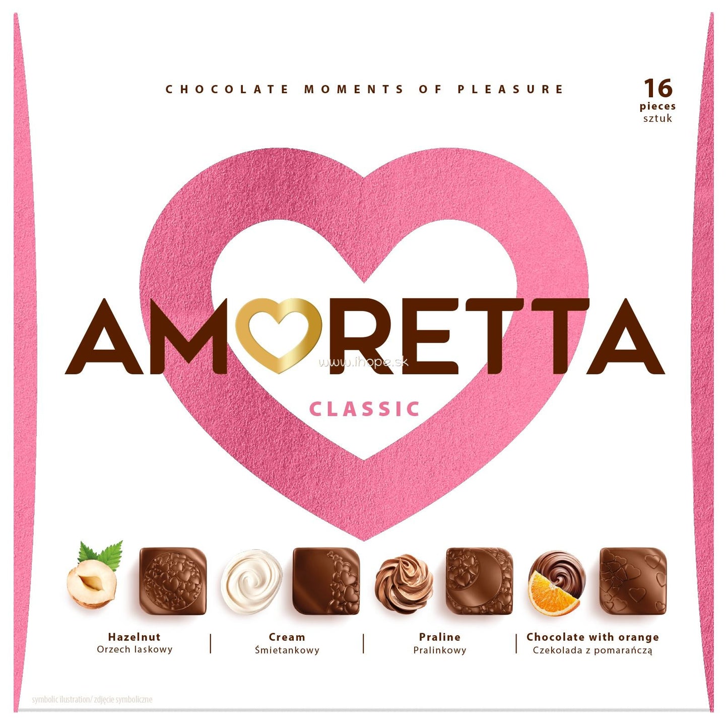 Amoretta dezert 106g - Classic: lieskový orech, smotana, čokoláda s pomarančom a pralinka