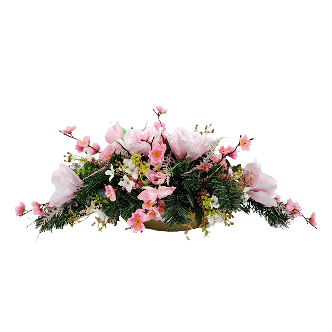 Jarný aranžmán - Ružová magnólia 60cm