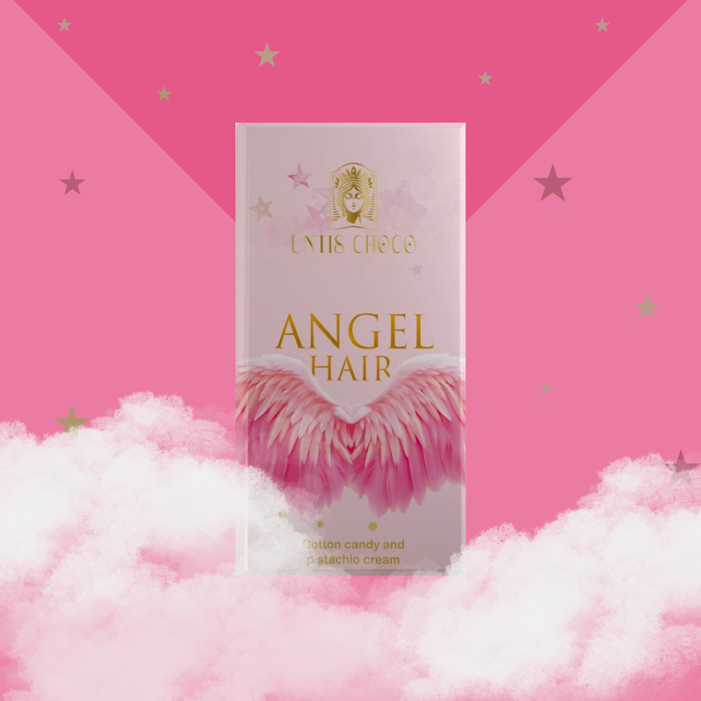 Anjelská čokoláda 80g - Biela čokoláda s cukrovou vatou a pistáciovým krémom "Angel Hair"