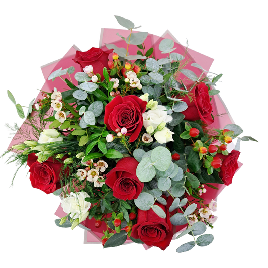 Kytica červených ruží s eukalyptom My Love