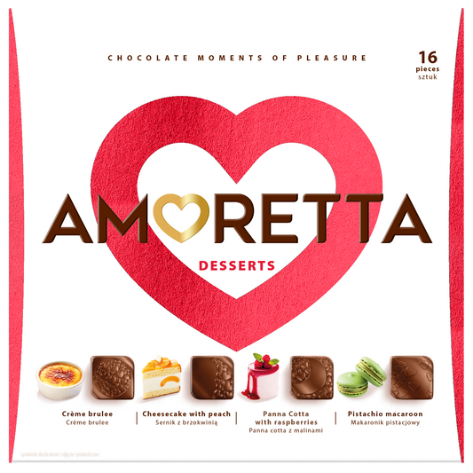 Amoretta dezert 106g - Výber dezertov: créme brulee, pistáciové makronky, panna cotta, cheesecake
