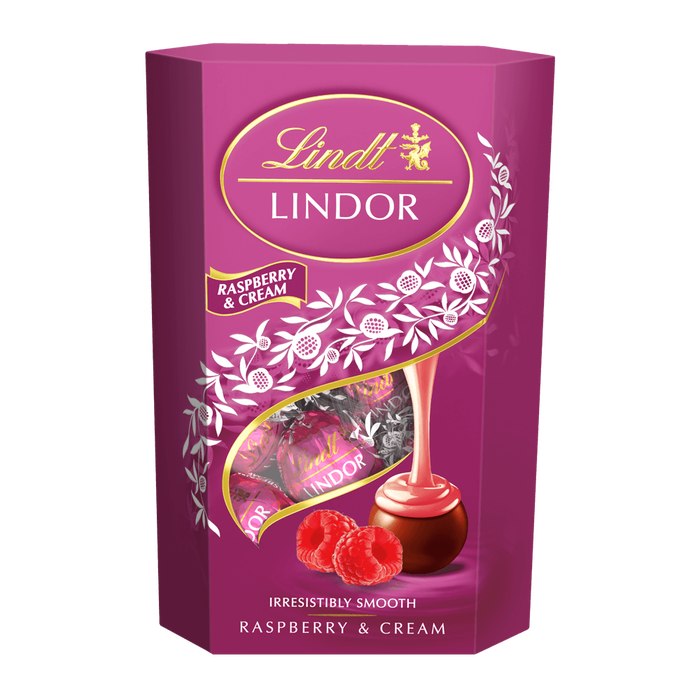 Lindt Lindor Mliečna čokoláda s jemnou malinovo-smotanovou náplňou 200 g