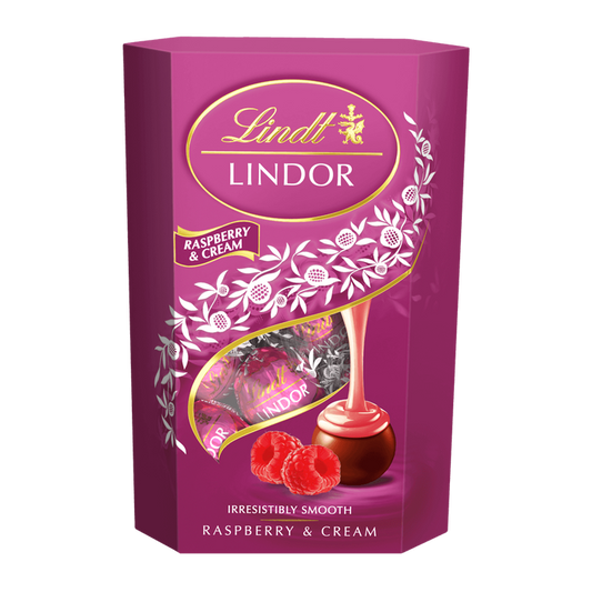Lindt Lindor Mliečna čokoláda s jemnou malinovo-smotanovou náplňou 200 g