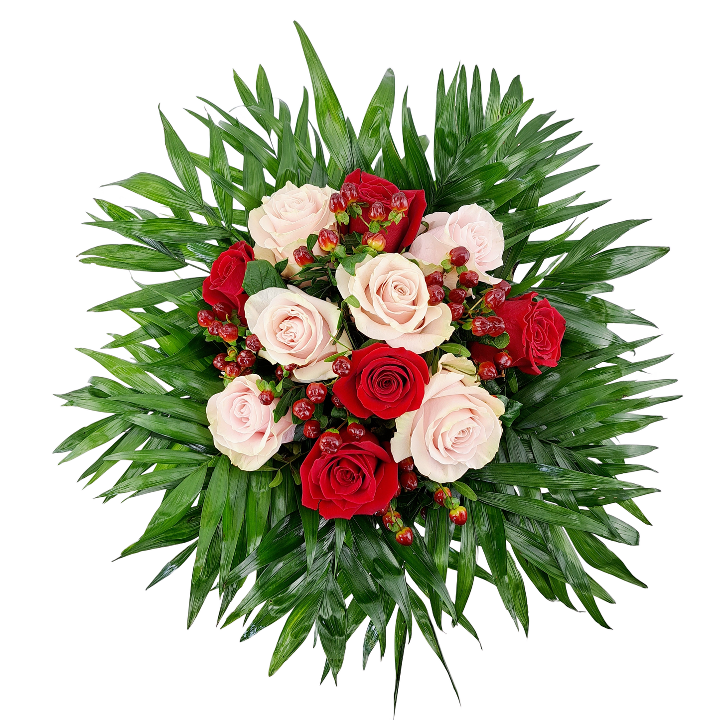 Kytica 11 ružových a červených ruží