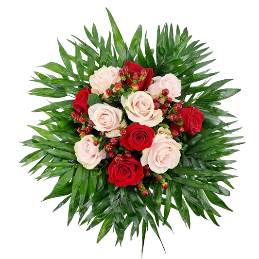 Kytica 11 ružových a červených ruží