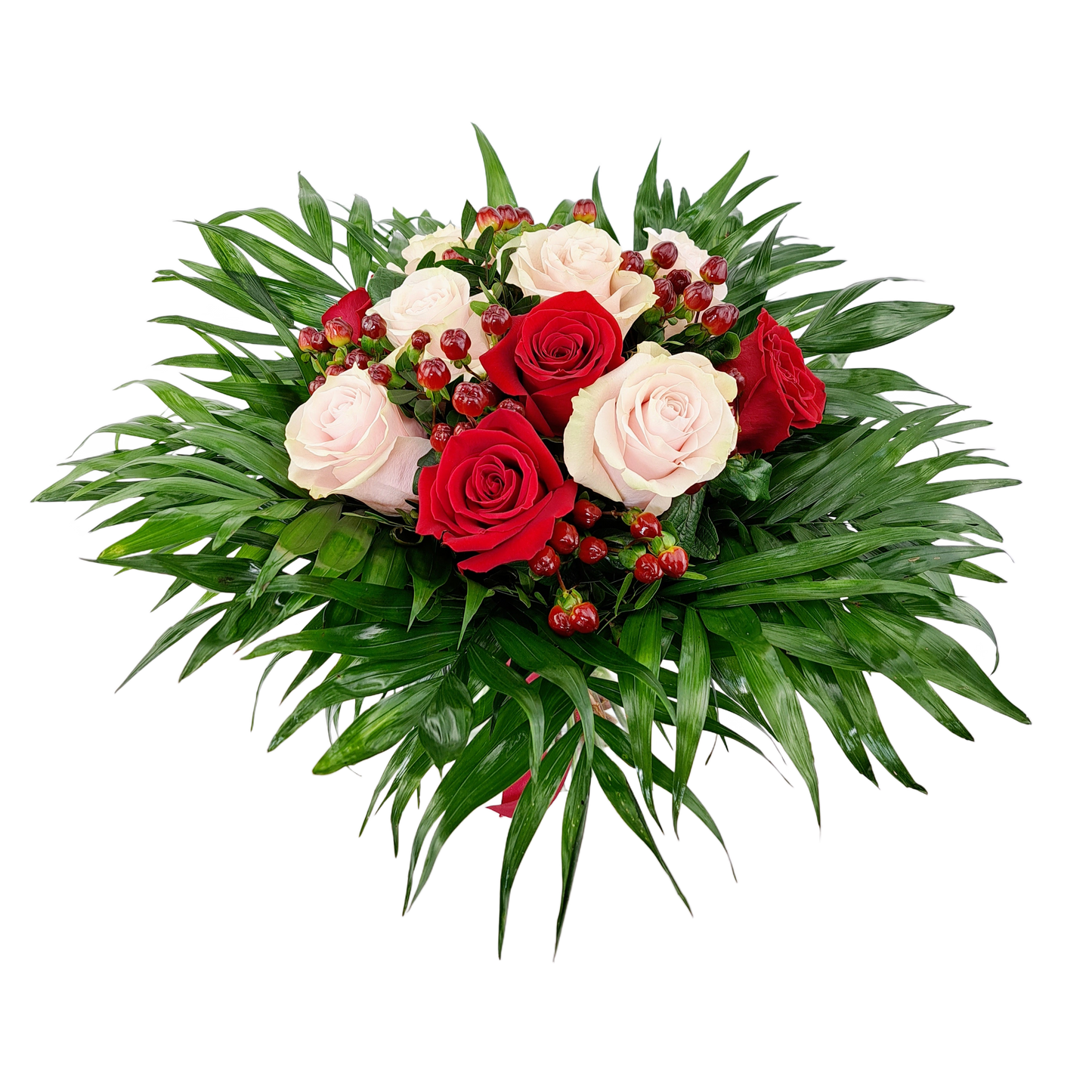 Kytica 11 ružových a červených ruží