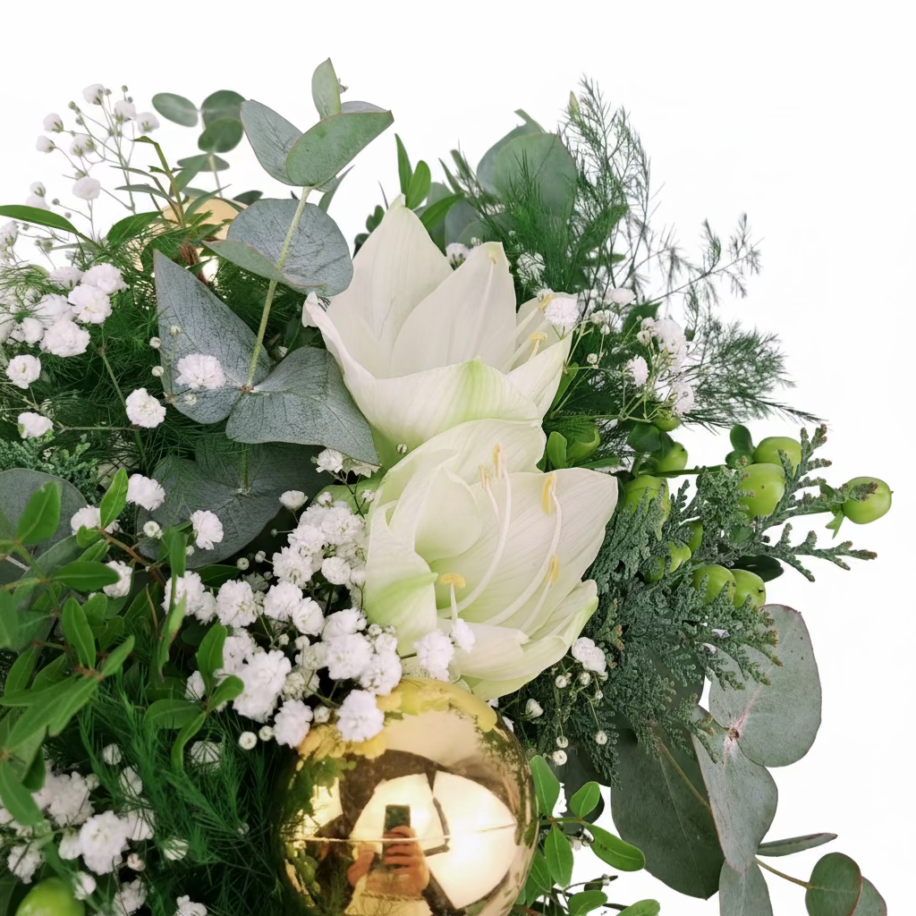 Biely amaryllis s eukalyptom