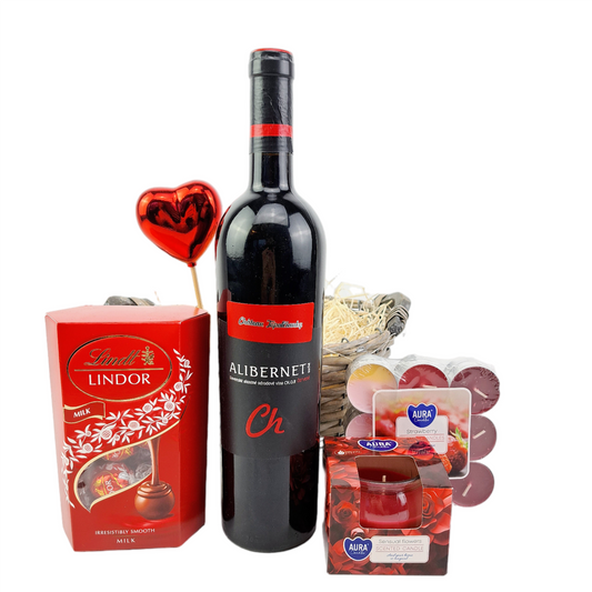 Romantický kôš s červeným vínom Deluxe
