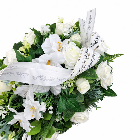 Smútočná kytica kvapka 70cm - Biele ruže