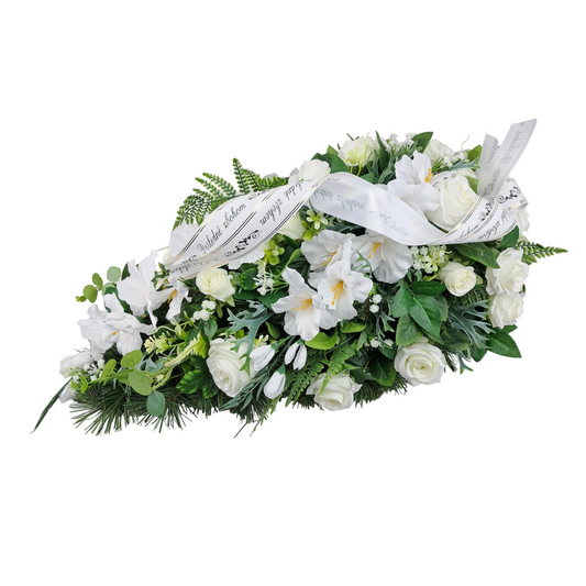 Smútočná kytica kvapka 70cm - Biele ruže