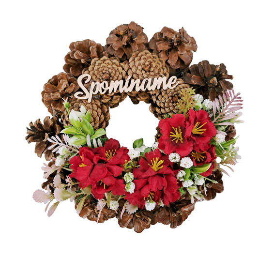 Šiškový veniec 21cm - Červený Spomíname