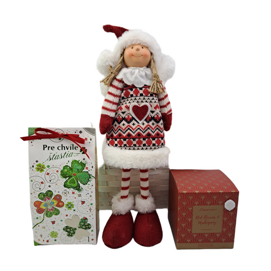 Vianočný darčekový kôš s bábikou - červený