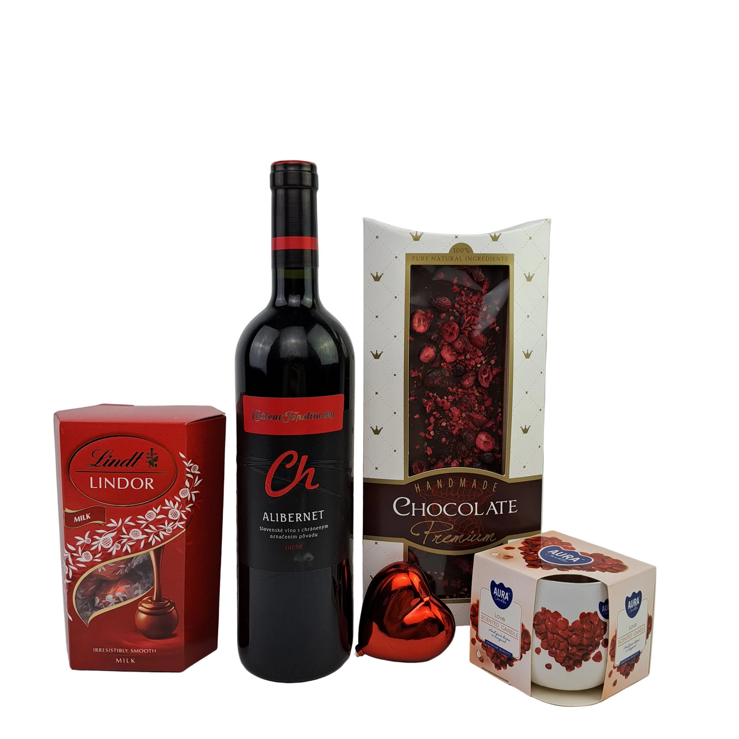 Valentínsky darčekový kôš s vínom - červený