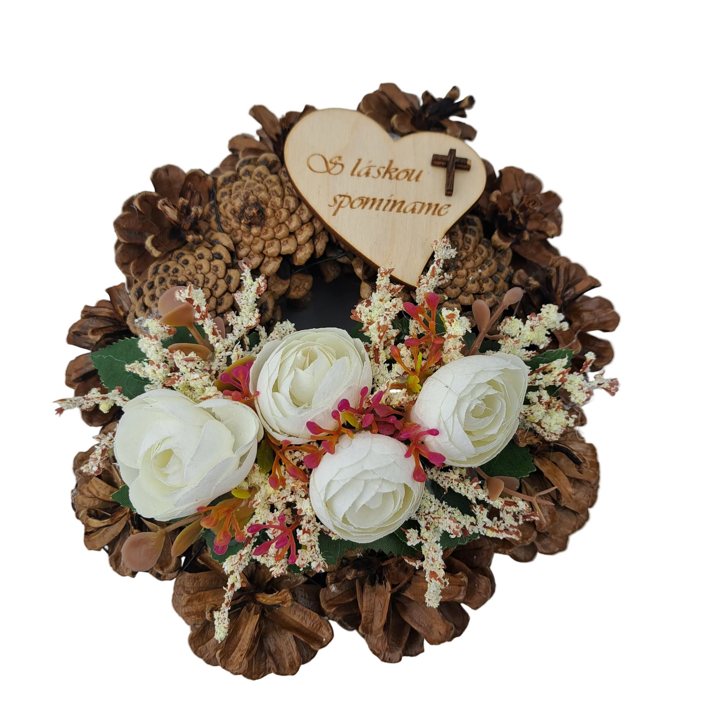 Šiškový veniec 17cm - Biely Spomíname
