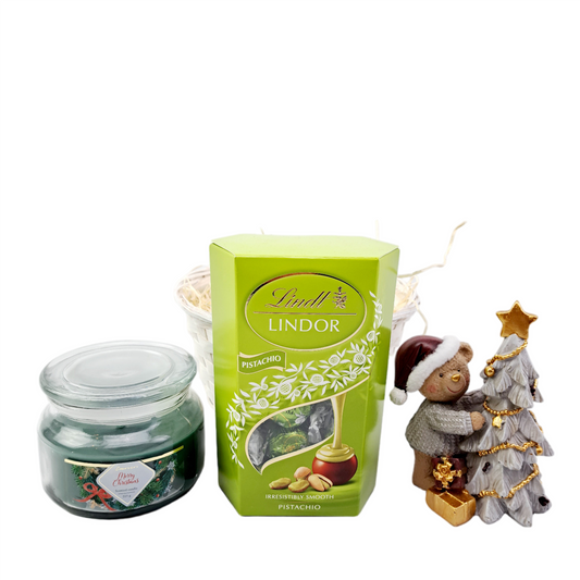 Vianočný balíček s medvedíkom - zelený