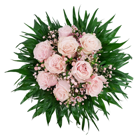 Donáška kvetov - 9 ružových ruží s hypericom - slovenske-kvety.sk