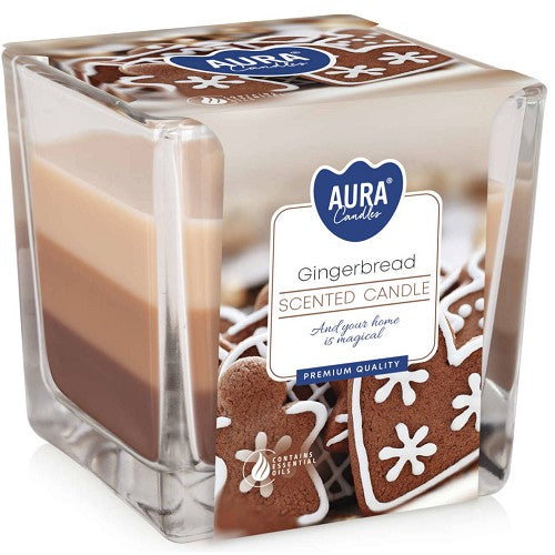 Dvojknôtová vonná sviečka v skle trikolóra - Perník