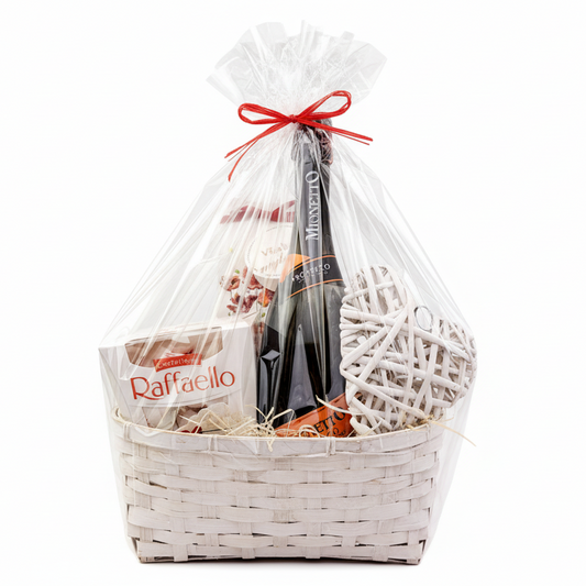 Donáška kvetov - Darčekový kôš – Prosecco & Sladké potešenie - slovenske-kvety.sk