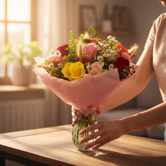 Kytica farebných ruží s eukalyptom