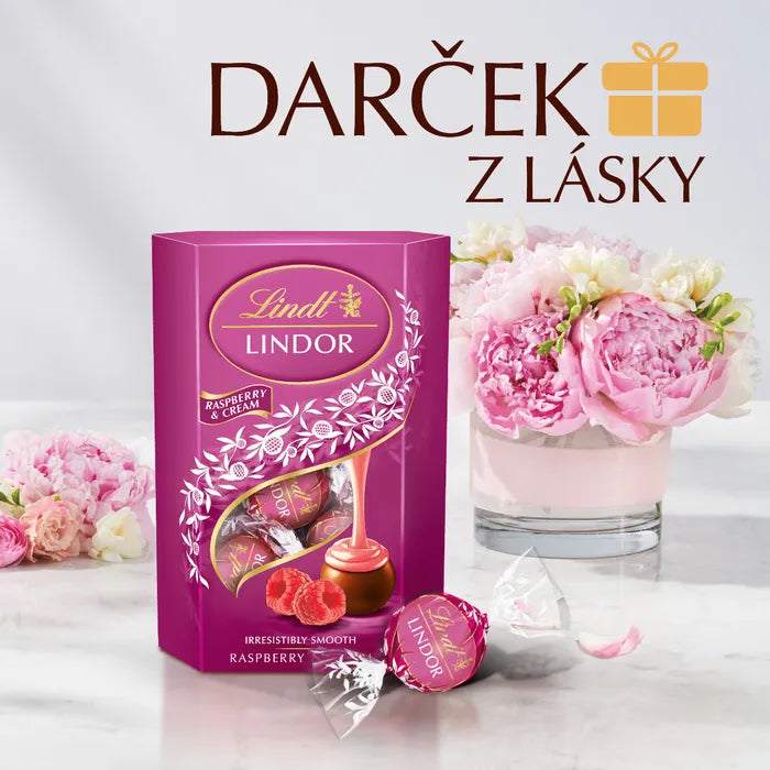Lindt Lindor Mliečna čokoláda s jemnou malinovo-smotanovou náplňou 200 g