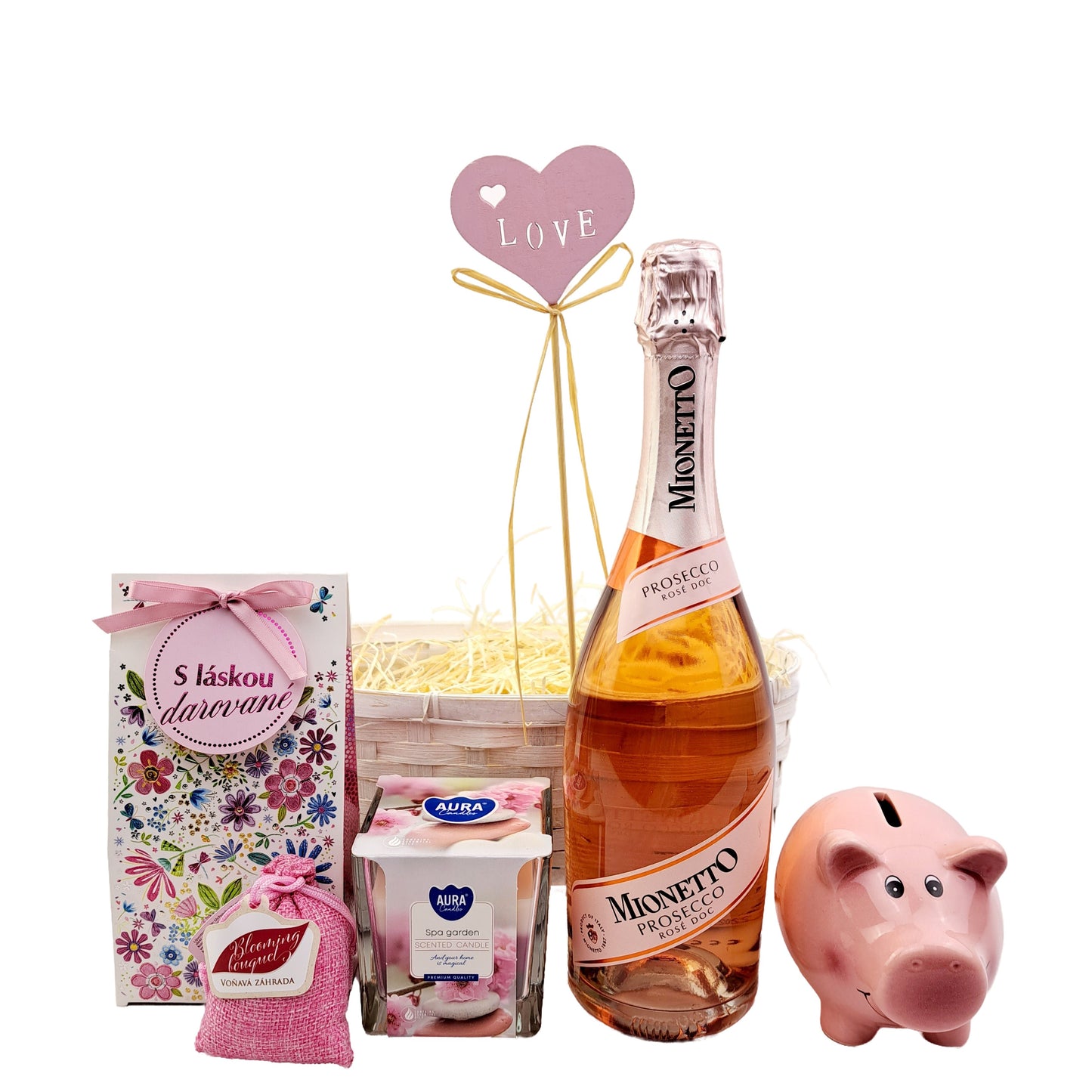 Ružový darčekový kôš Love