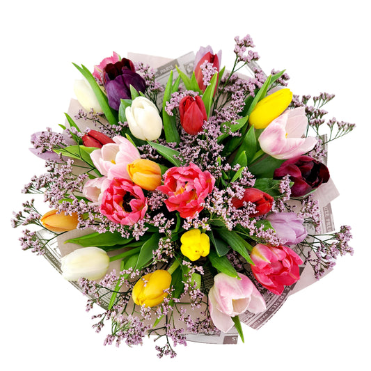 25 farebných tulipánov s limonkou