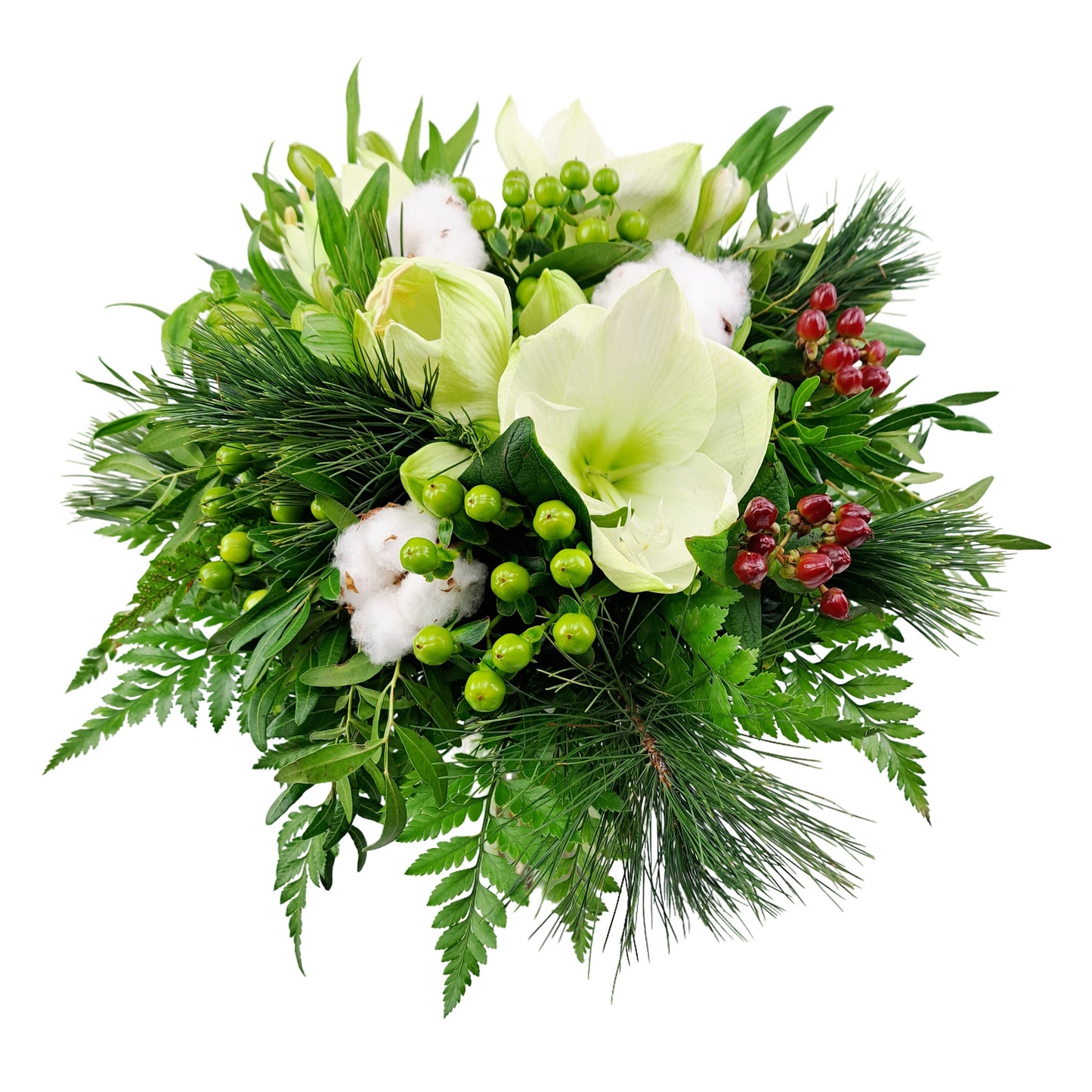 Donáška kvetov - Kytica biely amarylis s bavlníkom - slovenske-kvety.sk