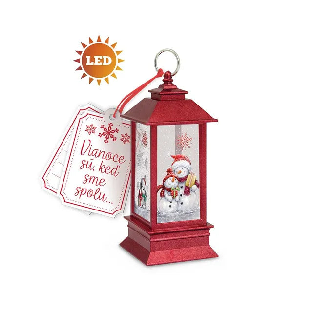 LED lampášik s venovaním - červený so snehuliakom